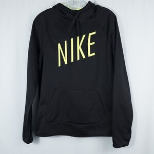 Nike Neon Spell Out Therma Dri Fit Hoodie Womens Medium Embroidered Black 803449